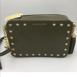 MICHAEL KORS Ginny Leather Camera Crossbody Olive